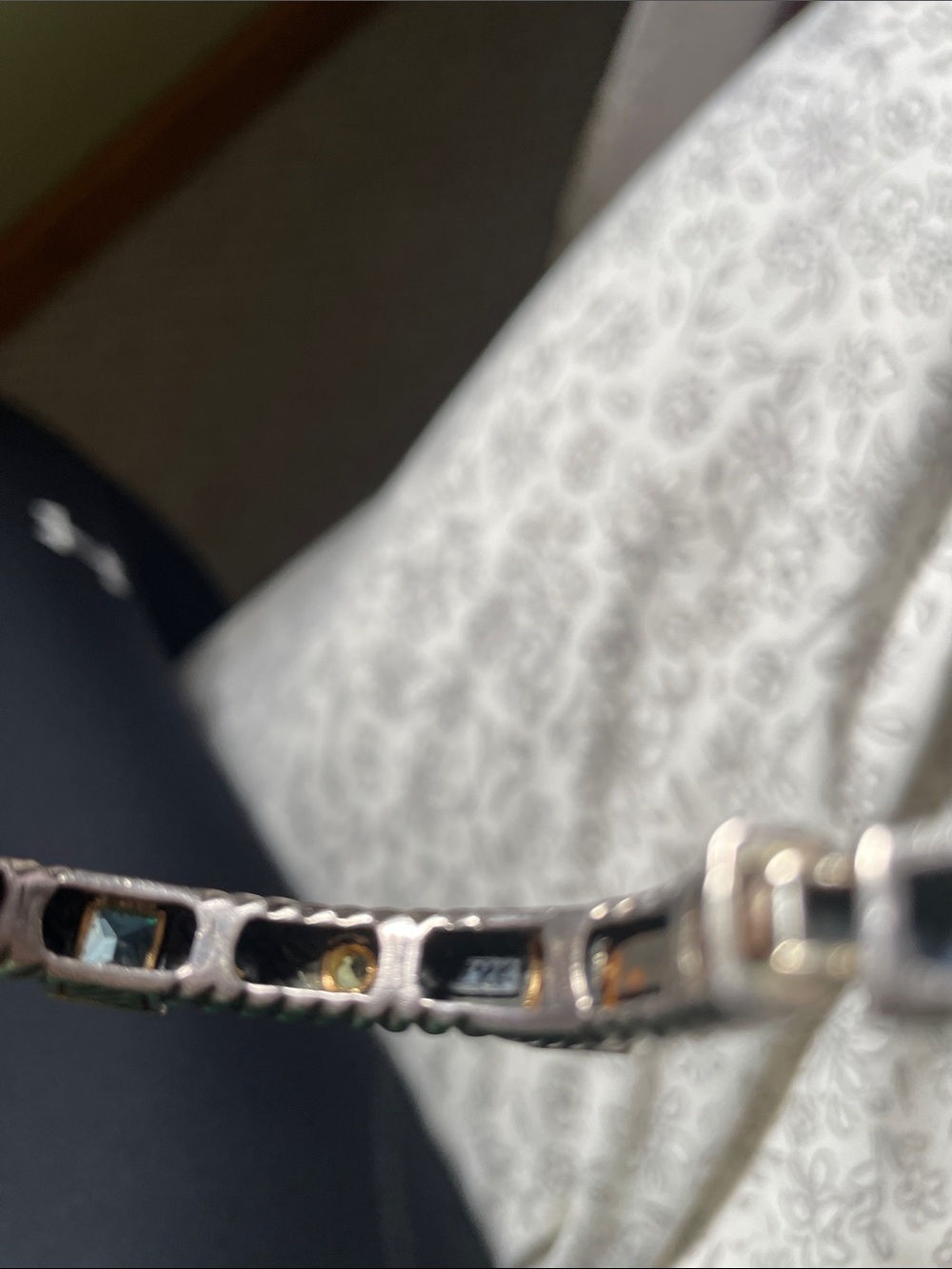 Sterling silver cuff with gemstones bezel set in 14k gold. - Picture 9 of 10